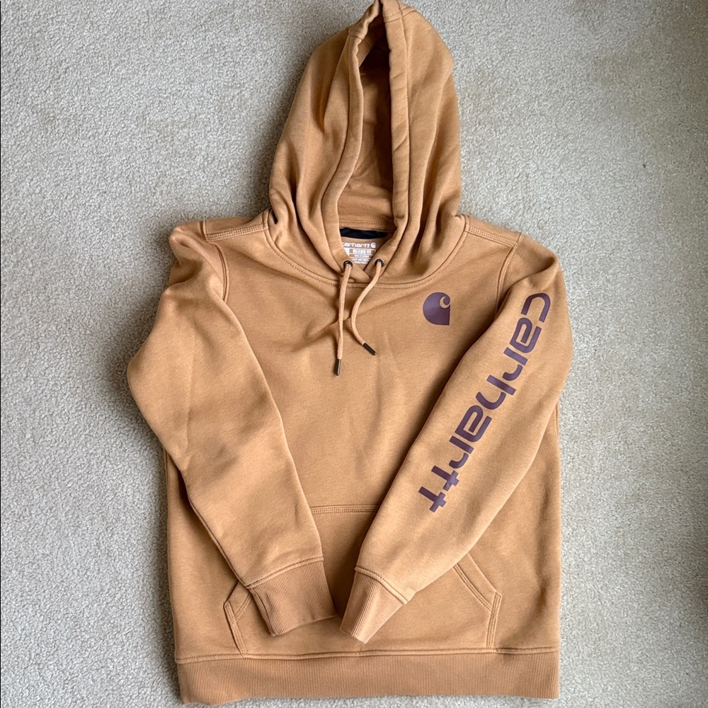 Carhartt Brown Hoodie with deep Purple Logo